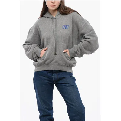 Off-white Cotton Hoodie With Contrast Embroidery