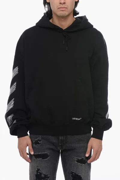 Off-white Cotton Hoodie With Patch Pocket In Black