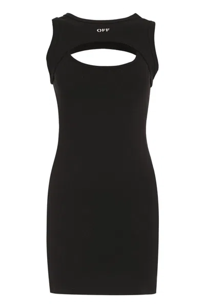 Off-white Cotton Mini Dress In Schwarz