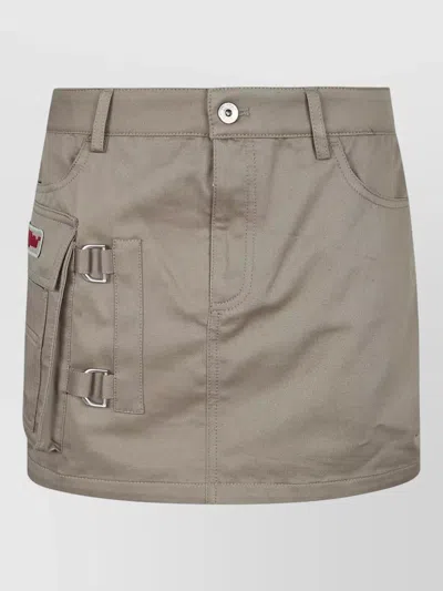 Off-white Co Gab Pocket Mini Skirt In Brown