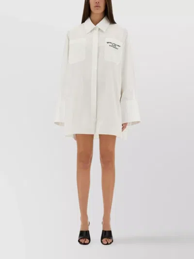 Off-white Cotton Oversized Shirt Embroidered Detail In White