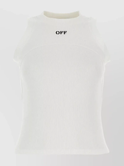 Off-white Cotton Ribbed Tank Top In White