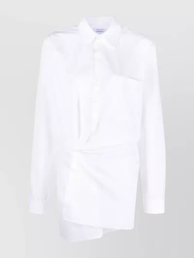 OFF-WHITE COTTON SHIRT DRESS ASYMMETRIC DESIGN