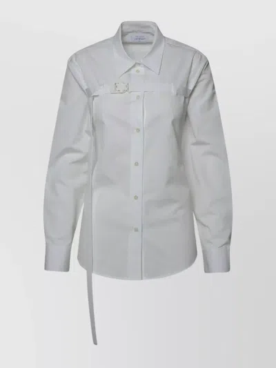 OFF-WHITE COTTON SHIRT WITH BACK YOKE AND BELTED WAIST