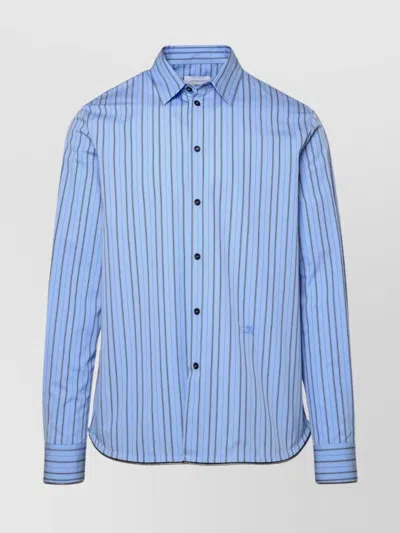 OFF-WHITE COTTON SHIRT WITH CURVED HEM AND STRIPED PATTERN