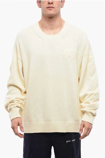 Off-white Cotton Sweater With Embossed Logo In Beige
