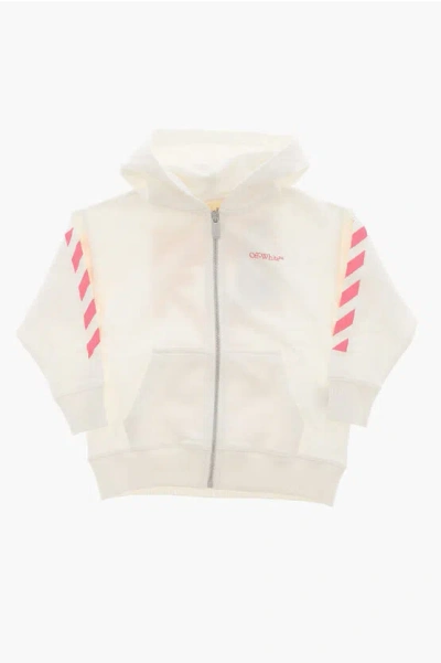Off-white Cotton Sweatshirt With Hood And Zip