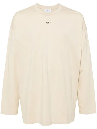 Off-white Long Sleeve Oversized T-shirt For Men In Cream