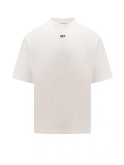 OFF-WHITE COTTON T-SHIRT WITH EMBROIDERED LOGO