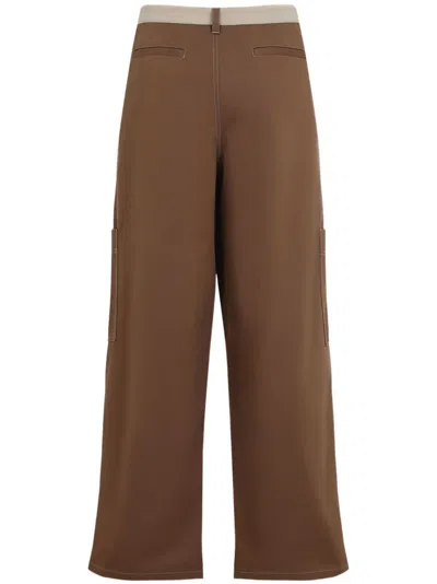 Off-white Cotton Trousers In Brown