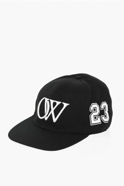 Off-white Cotton Twill Boxy Cap With Maxi Frontal Monogram In Black