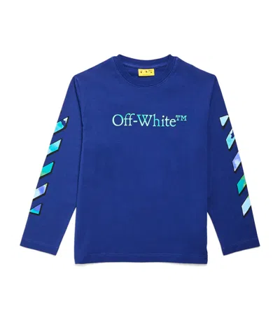 Off-white Kids' Cotton Watercolour Logo T-shirt In Blue