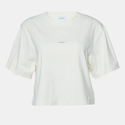 Pre-owned Off-white Cream Cotton Bead Arrow Detail Crop Top S