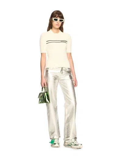 Off-white Cream Striped Knit Polo Shirt In Neutrals