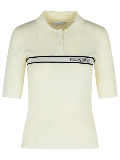 Off-white Cream Viscose Blend Polo Shirt In Beige