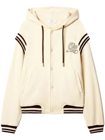 Off-white Cream White Cotton Hoodie With Logo Print In Beige