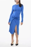 Off-white Off-stamp Twisted Crepe Long-sleeve Midi Dress