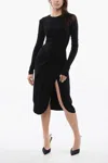 Off-white Crepe Viscose Twist Wrap Midi Dress In Black