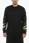 Off-white Brushed Wool Crew-neck Sweater With Contrasting Logo In Black
