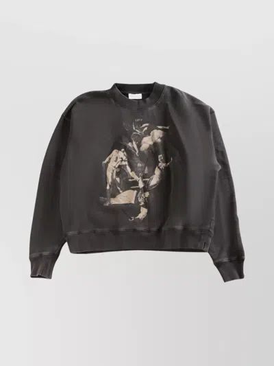 Off-white Crew Neck Graphic Print Sweatshirt In Black
