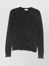 Off-white Crew Neck Long Sleeve Knitwear With Distressed Hem In Black