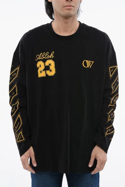 Off-white Crew Neck Ow23 Cotton T-shirt With Prints In Black