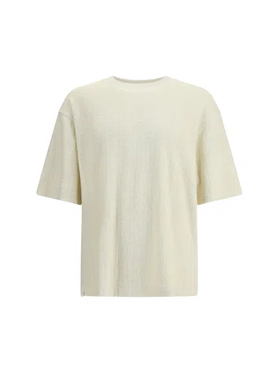 Off-white Crew Neck Short-sleeve T-shirt With All-over Logo In Neutral