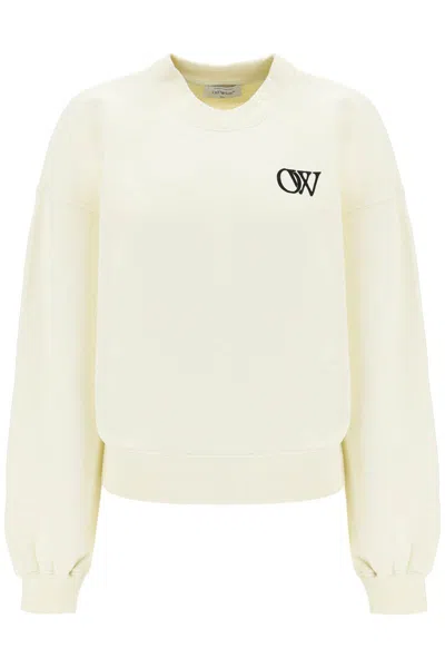 Off-white Crew-neck Sweatshirt With Flocked Logo In Bianco