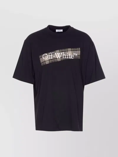 OFF-WHITE CREWNECK T-SHIRT WITH PLAID BACK PRINT