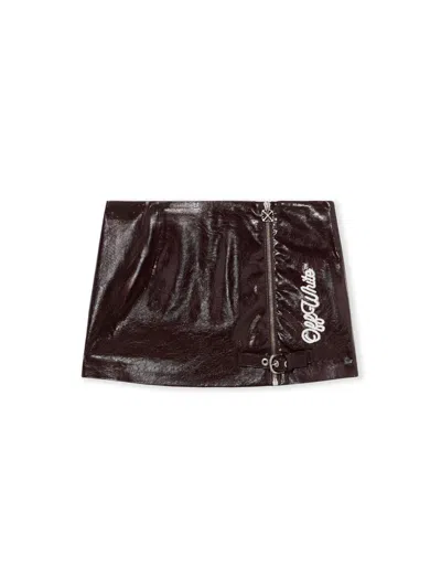 Off-white Crinkle Coated Mini Skirt In Brown