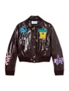 Off-white Crinkled Coated Varsity Jacket In Brown