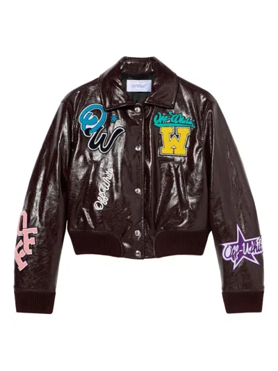 OFF-WHITE CRINKLED COATED VARSITY JACKET