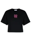 Off-white Crop T-shirt In Black Cotton In Black/sea Pink