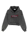 Off-white Cropped Black Hoodie With Red Tartan Patch In Gray
