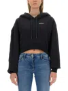 Off-white Cropped Black Sweatshirt With Hood And Drawstring