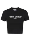 Off-white Cropped Black T-shirt With Bold Logo Print In Black