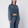 Off-white Washed Cropped V-neck Sweatshirt In Blue