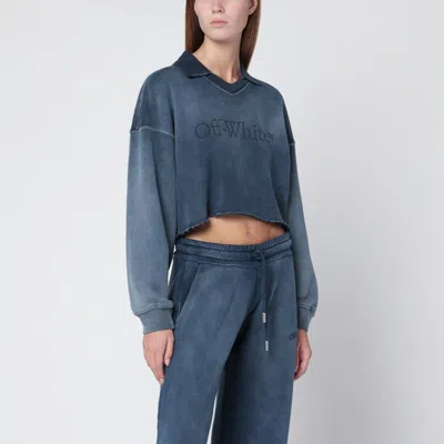 OFF-WHITE CROPPED BLUE WASHED-EFFECT SWEATSHIRT