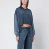 Off-white Washed Cropped V-neck Sweatshirt In Blue