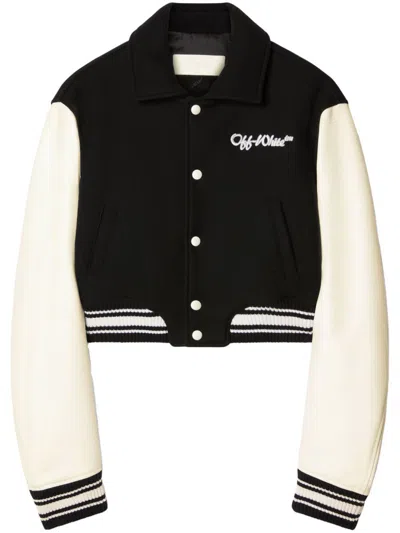 Off-white Varsity Cropped Bomber Jacket In Multicolor
