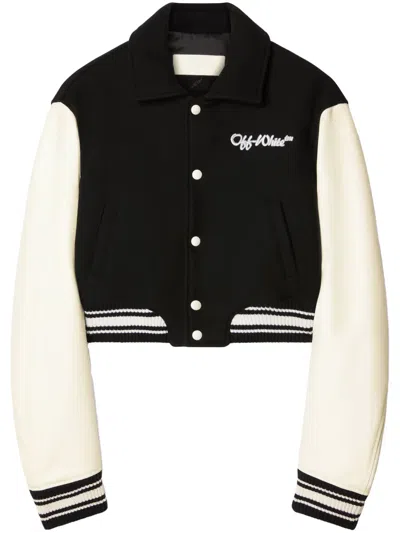 Off-white Varsity Cropped Bomber Jacket In Multicolor