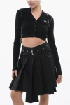 Off-white Cropped Cardigan With Contrasting Seams
