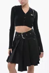 Off-white Cropped Cardigan With Contrasting Seams In Black