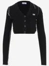 Off-white Seasonal V-neck Ribbed Crop Cardigan In Black
