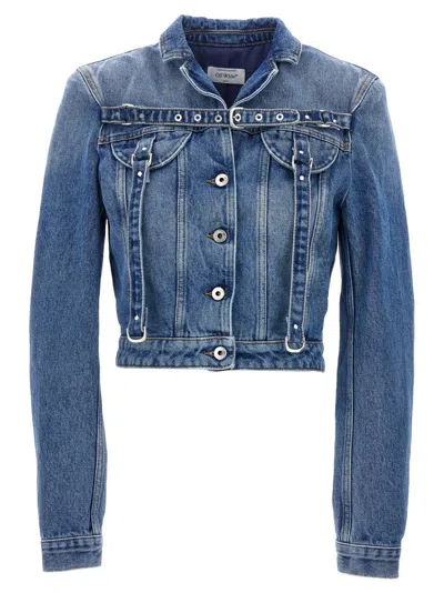 Off-white Cropped Cotton Denim Jacket In Blue