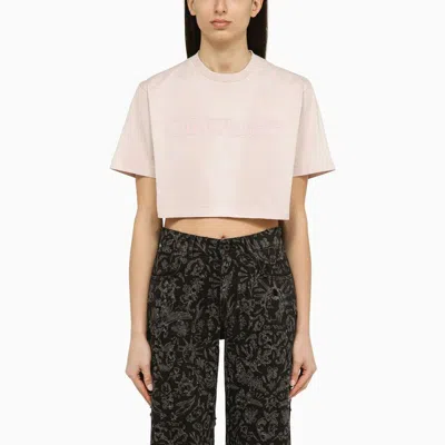 Off-white Cropped Cotton T-shirt With Logo Women In Pink