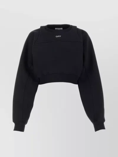 OFF-WHITE COTTON LOGO PRINT CROPPED SWEATSHIRT