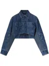Off-white Cropped Denim Moto Jacket With Front Cutout