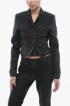 Off-white Cropped Fit Bling Denim Jacket With Rhinestones