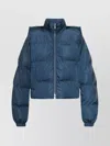 Off-white Cropped Hooded Puffer Jacket With High Collar In Blue